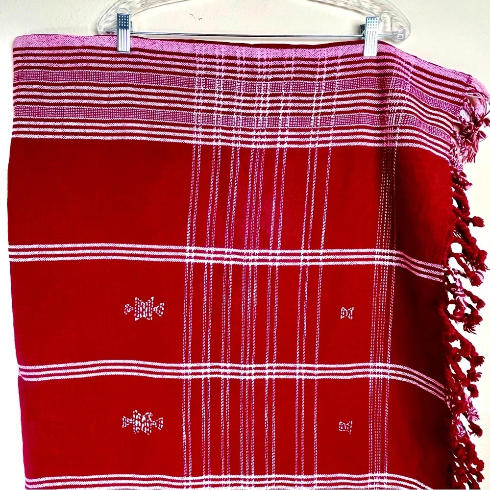 Pottery Barn Table Cloth Throw Watson Red Plaid 50x50 100% Cotton Holiday Classi